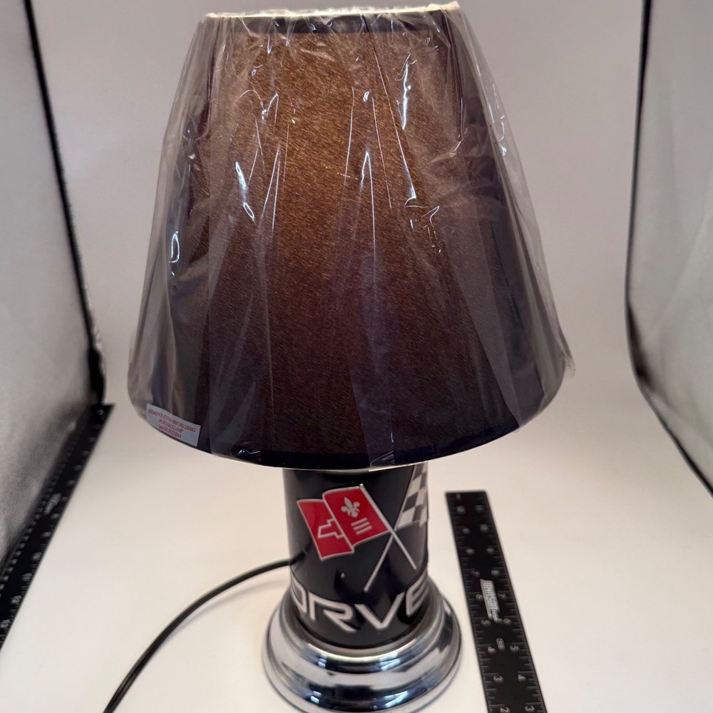 Chevrolet Corvette Racing Desk Lamp Black Chrome Base Shade Chevy- scratched